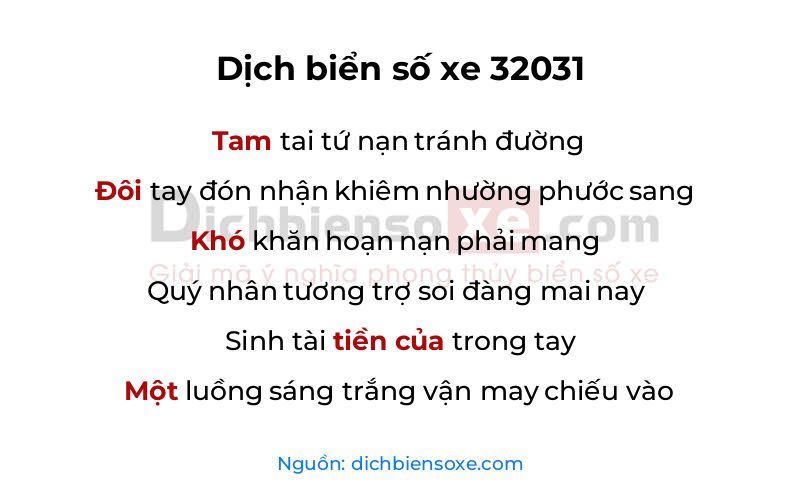 Dịch thơ biển số 32031