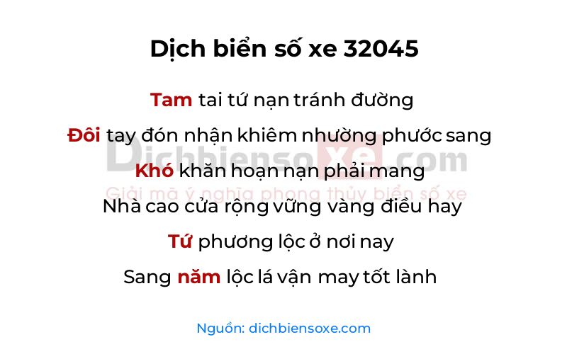 Dịch thơ biển số 32045