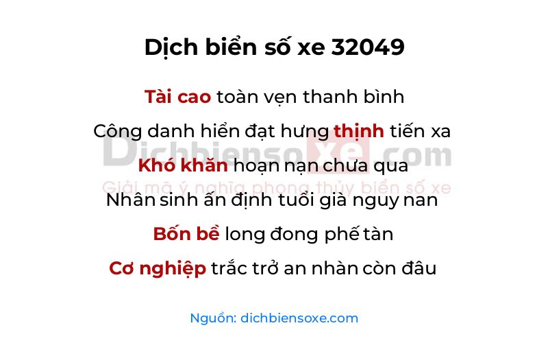 Dịch thơ biển số 32049