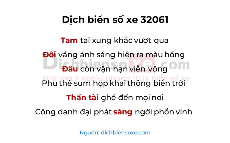 Dịch thơ biển số 32061