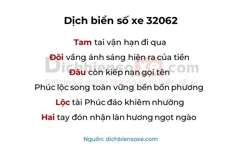 Dịch thơ biển số 32062