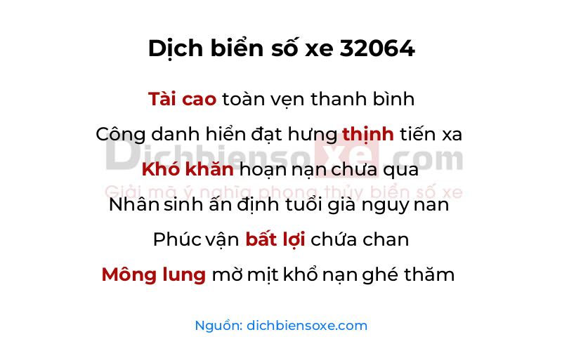 Dịch thơ biển số 32064