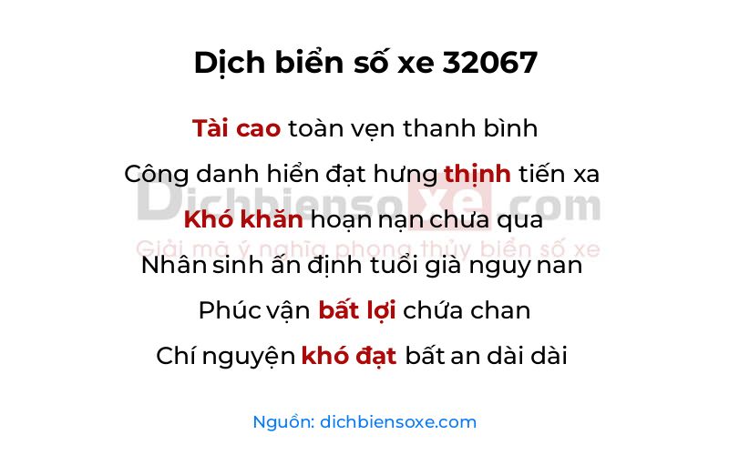 Dịch thơ biển số 32067