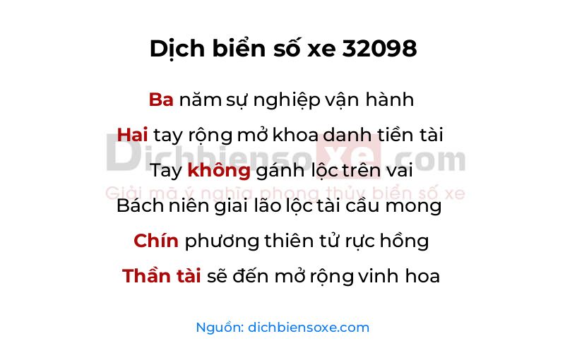 Dịch thơ biển số 32098