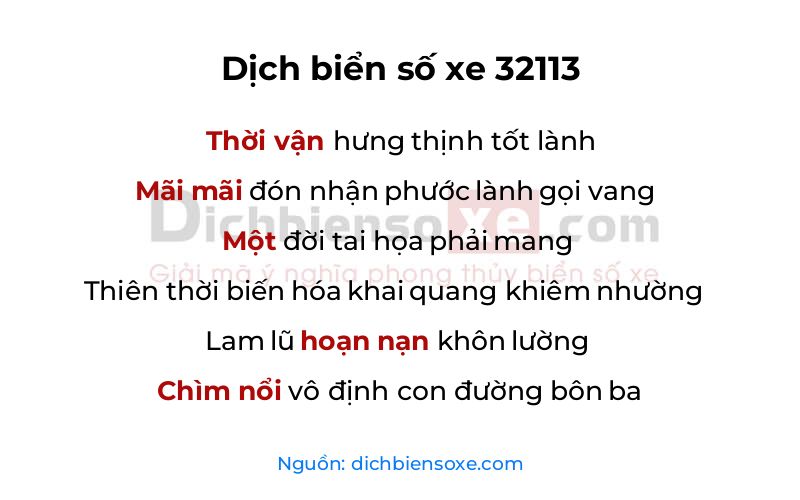 Dịch thơ biển số 32113