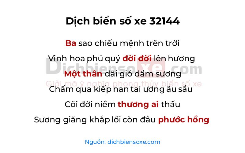 Dịch thơ biển số 32144
