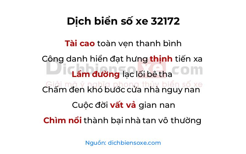 Dịch thơ biển số 32172