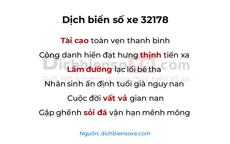 Dịch thơ biển số 32178
