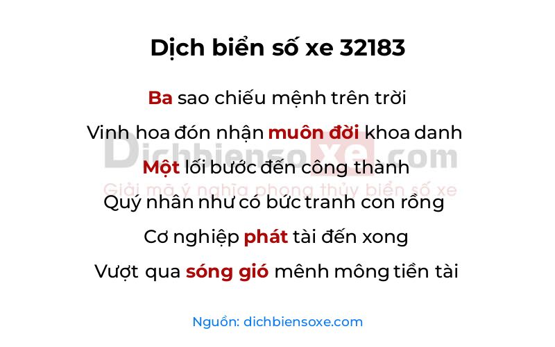Dịch thơ biển số 32183