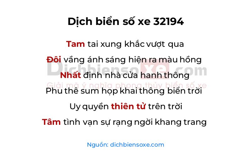 Dịch thơ biển số 32194