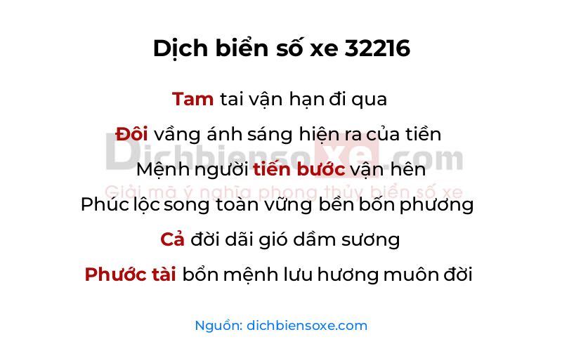 Dịch thơ biển số 32216