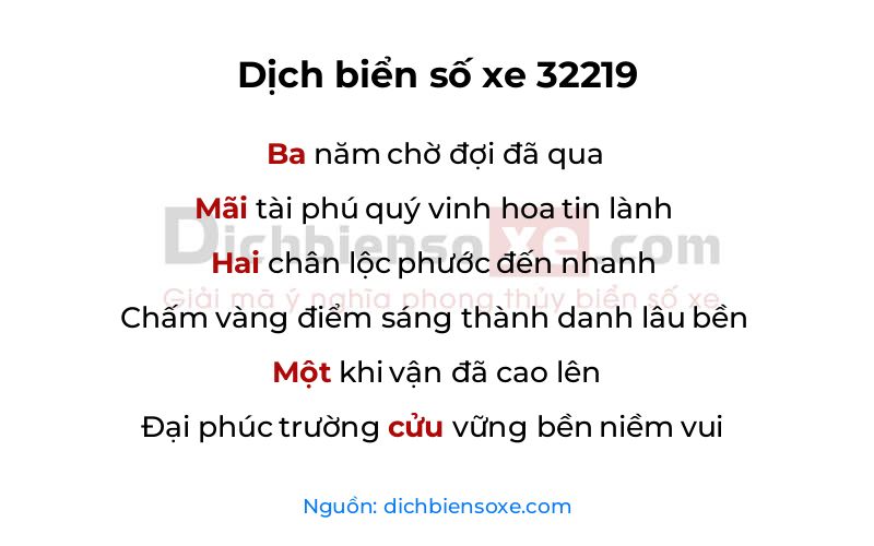 Dịch thơ biển số 32219