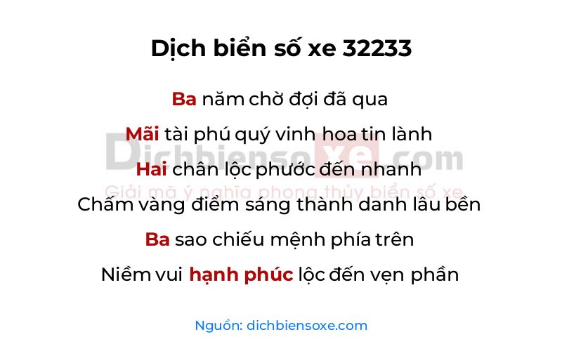 Dịch thơ biển số 32233