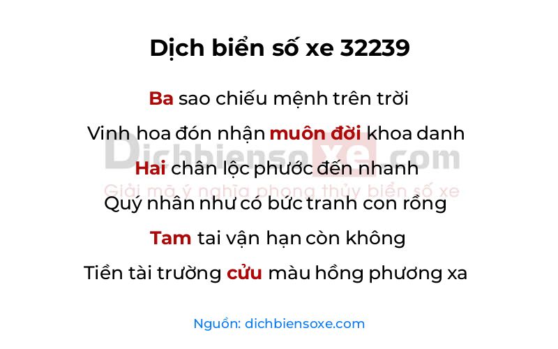 Dịch thơ biển số 32239
