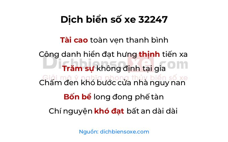 Dịch thơ biển số 32247