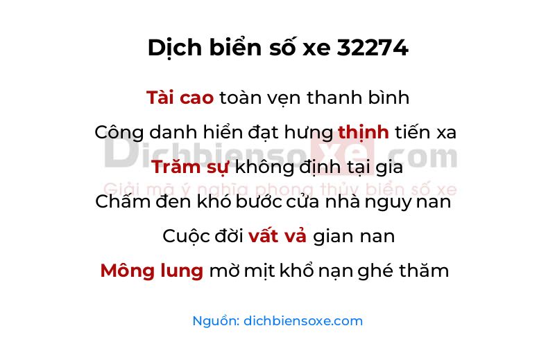 Dịch thơ biển số 32274