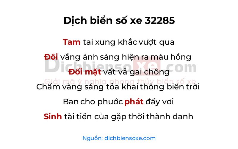 Dịch thơ biển số 32285