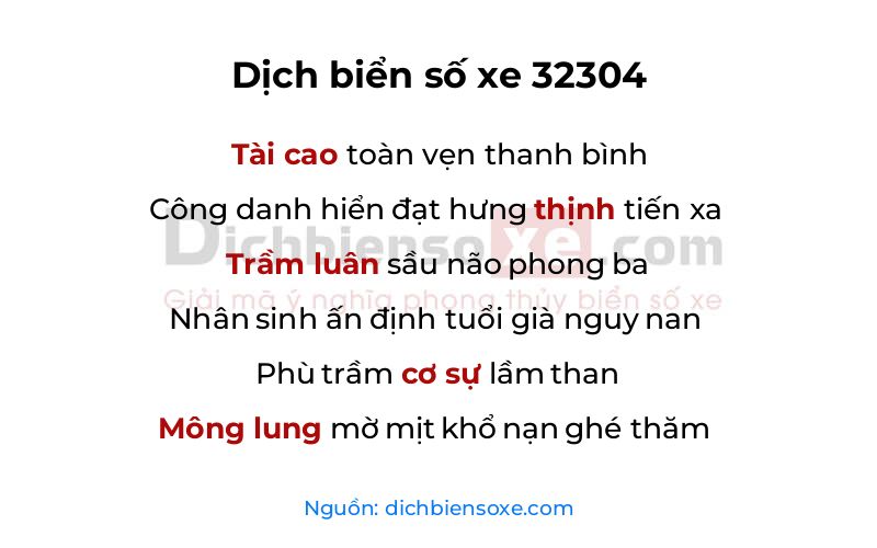 Dịch thơ biển số 32304