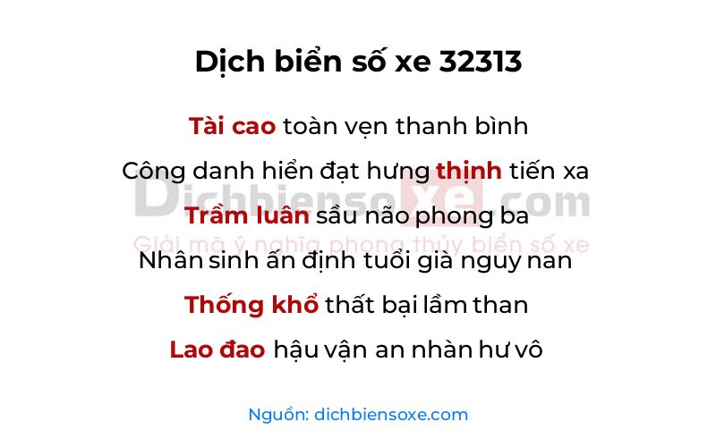 Dịch thơ biển số 32313