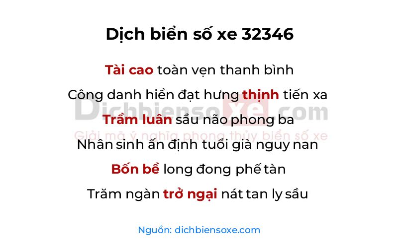 Dịch thơ biển số 32346