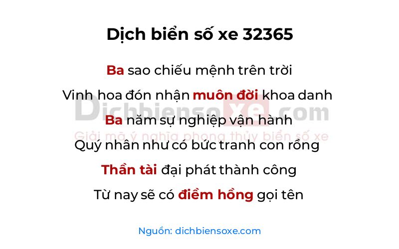 Dịch thơ biển số 32365