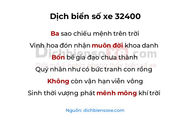 Dịch thơ biển số 32400