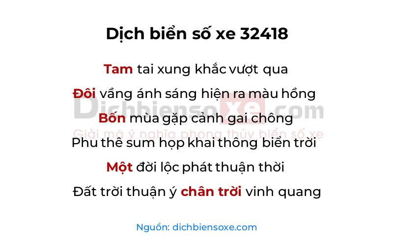 Dịch thơ biển số 32418