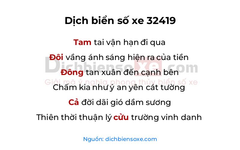 Dịch thơ biển số 32419