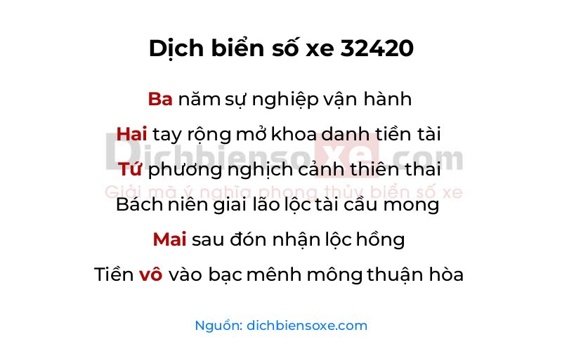 Dịch thơ biển số 32420