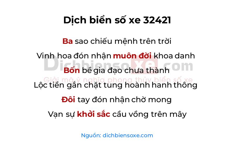 Dịch thơ biển số 32421