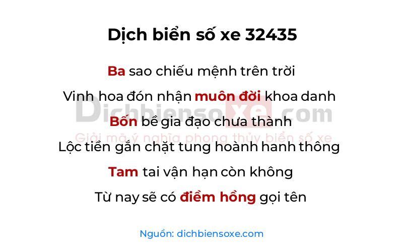 Dịch thơ biển số 32435
