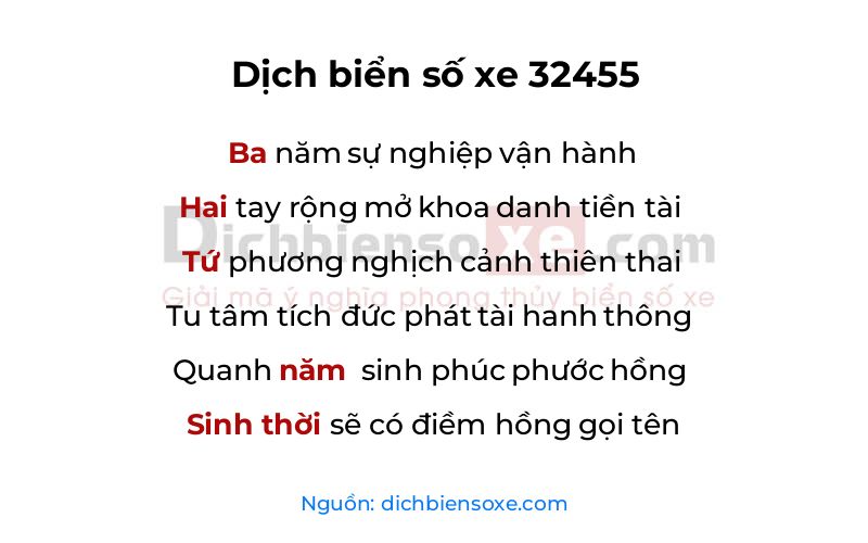 Dịch thơ biển số 32455