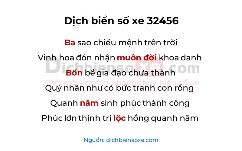 Dịch thơ biển số 32456