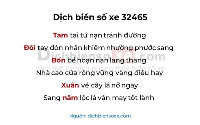 Dịch thơ biển số 32465