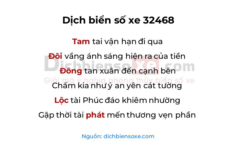 Dịch thơ biển số 32468