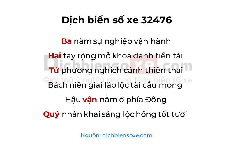 Dịch thơ biển số 32476