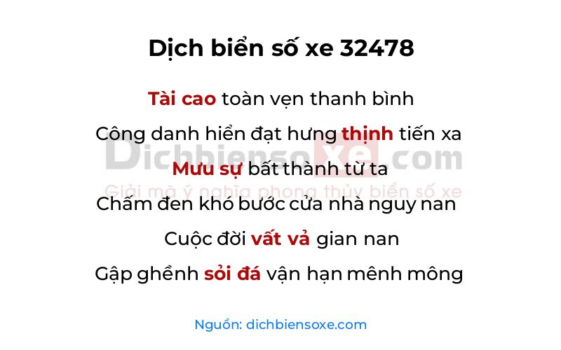 Dịch thơ biển số 32478