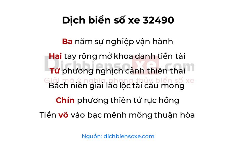 Dịch thơ biển số 32490
