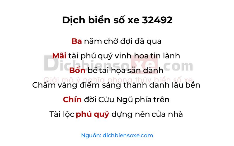 Dịch thơ biển số 32492