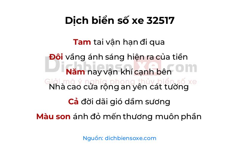Dịch thơ biển số 32517