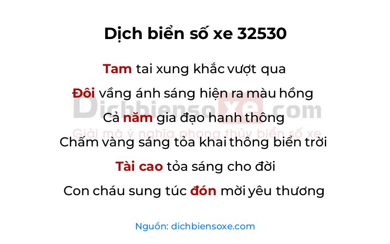 Dịch thơ biển số 32530