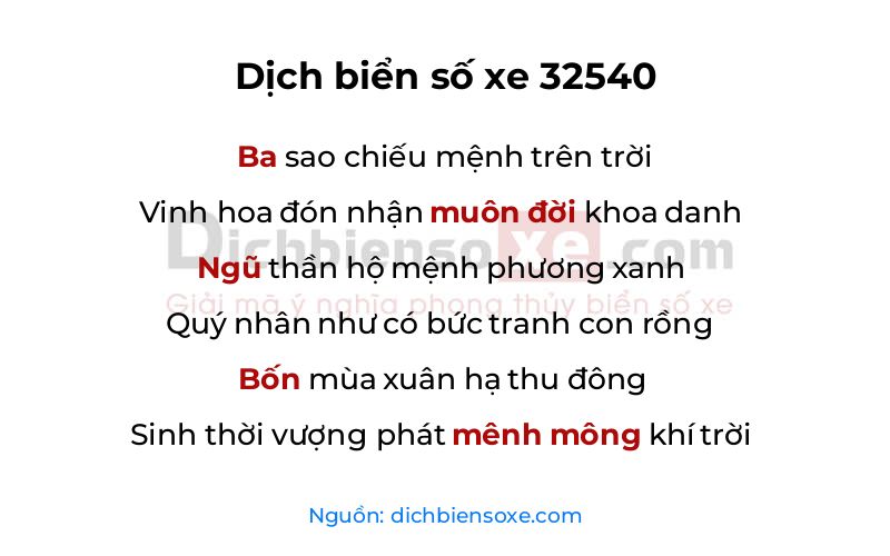Dịch thơ biển số 32540