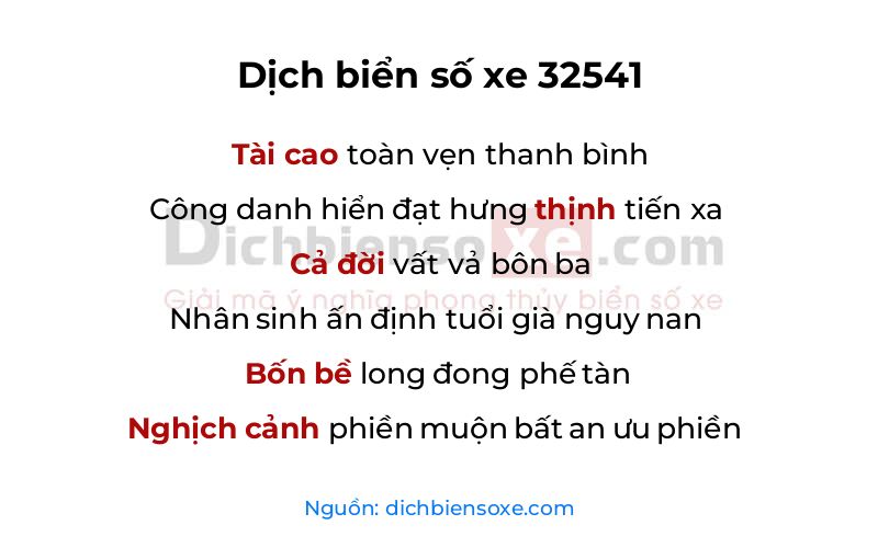 Dịch thơ biển số 32541