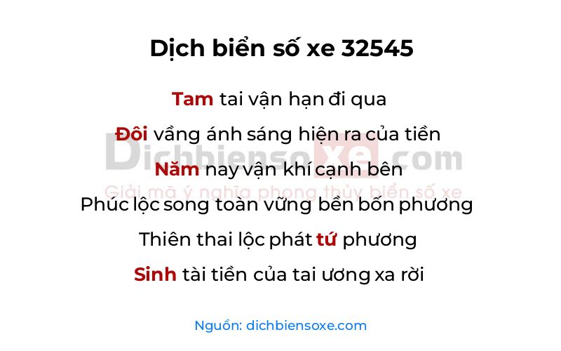 Dịch thơ biển số 32545