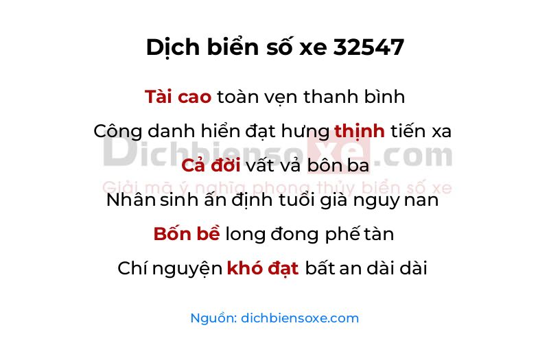 Dịch thơ biển số 32547