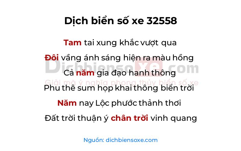 Dịch thơ biển số 32558