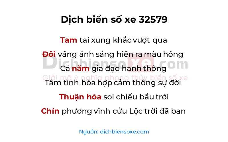 Dịch thơ biển số 32579