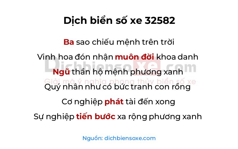 Dịch thơ biển số 32582