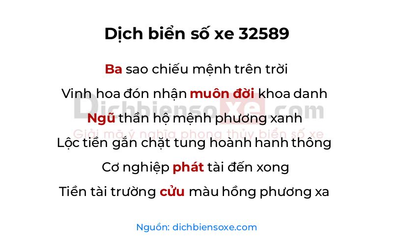 Dịch thơ biển số 32589