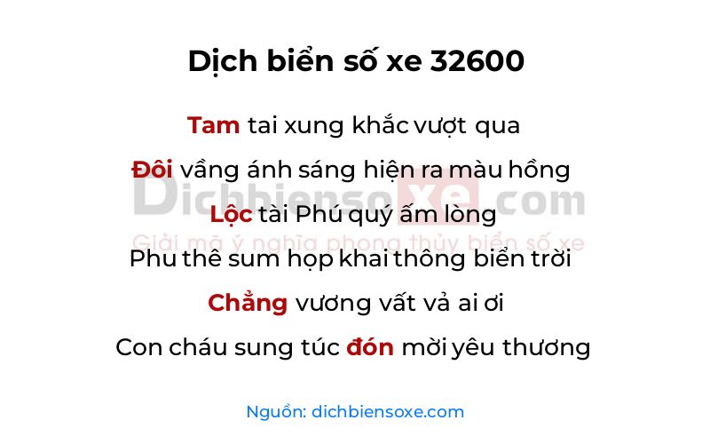Dịch thơ biển số 32600